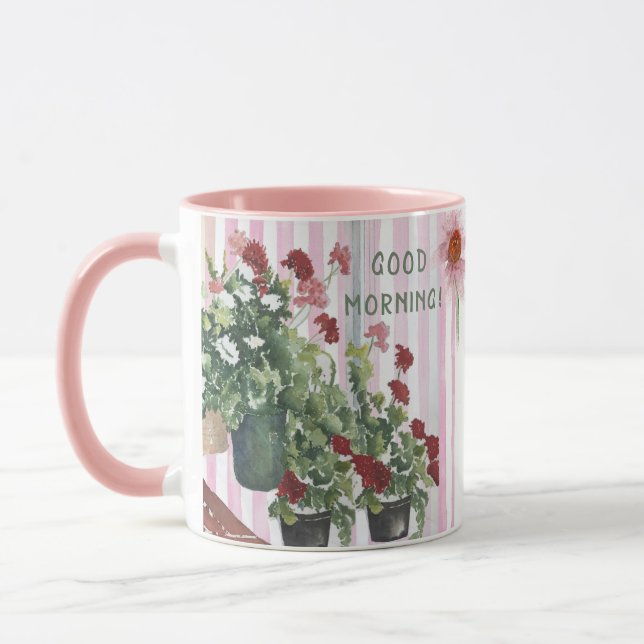 PINKSTREIFEN UND BLUME MIT HAND   TASSE (Links)