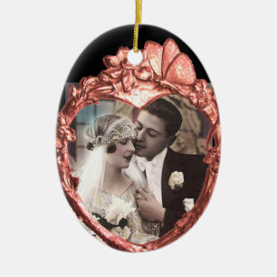 PINKTASTE UND BLUME HERZFOTOVORLAGE KERAMIKORNAMENT