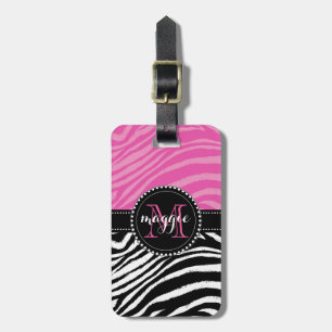 Pinku. Schwarzeszebra-Druck-Monogramm girly2 Gepäckanhänger
