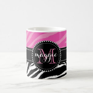Pinku. Schwarzeszebra-Druck-Monogramm girly Tasse