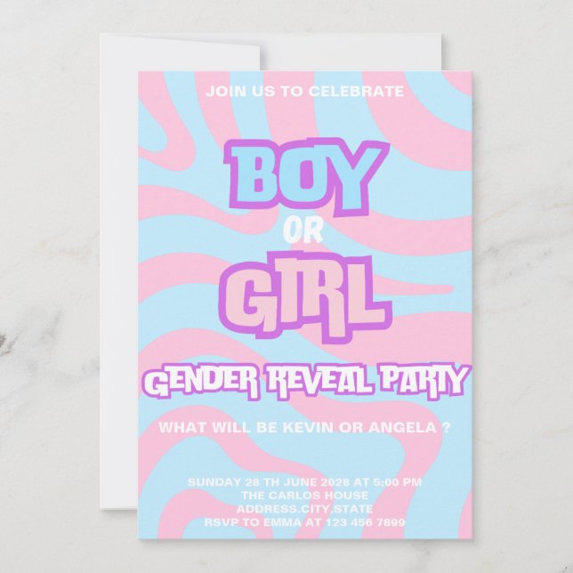 Pinky & Bleu Reveal Gender Einladung (Vorderseite)