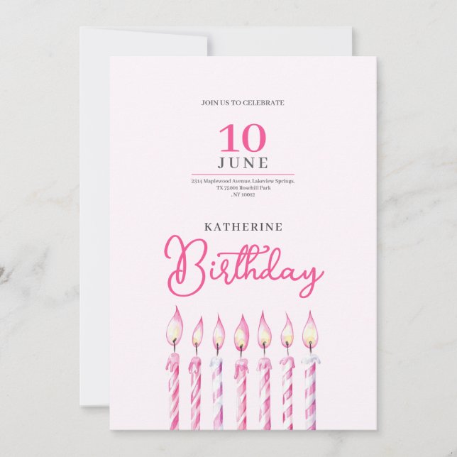 pinky candles girl birthday invitation einladung (Vorderseite)