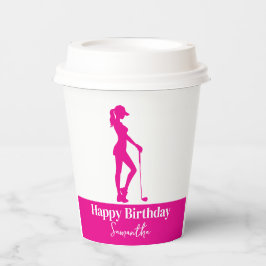 Pinky Lady Golfer Birthday Monogram Pappbecher