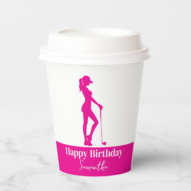 Pinky Lady Golfer Birthday Monogram Pappbecher (Vorderseite)