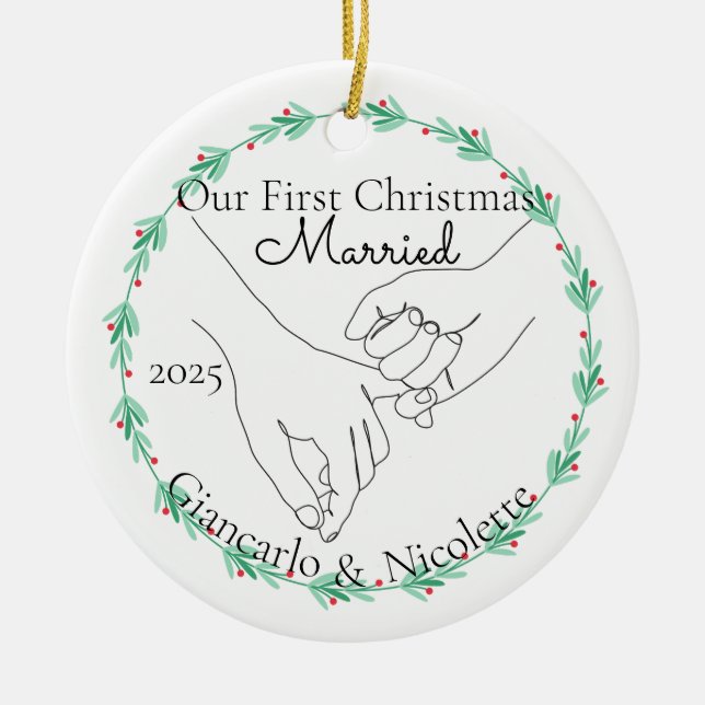 Pinky Promise Erstes Weihnachtsfest Verheiratet Keramik Ornament (Vorne)