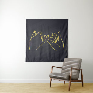 Pinky-Schwur-Linienkunst-Druck, Hände-Linienkunst- Wandteppich