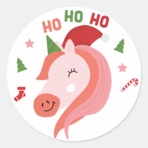 Pinky Unicorn Weihnachtsaufkleber Runder Aufkleber
