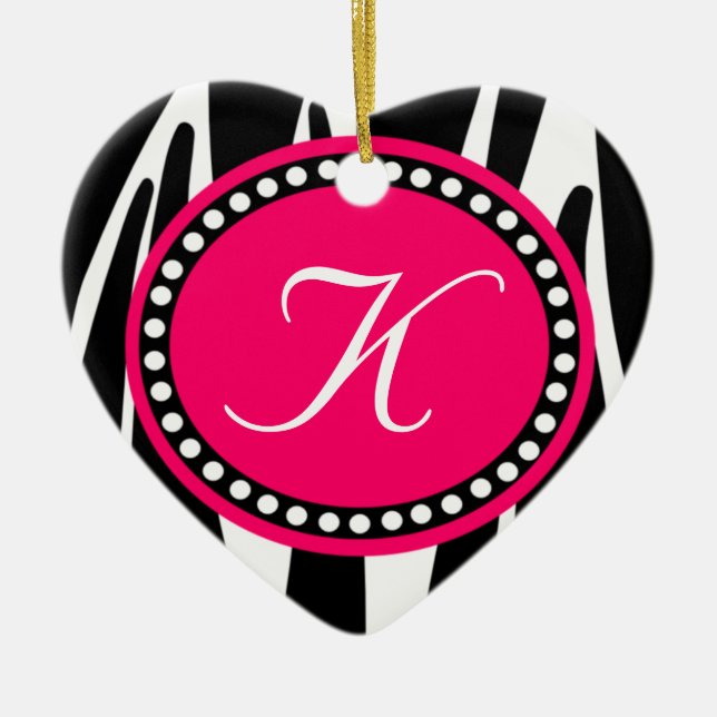 Pinkzebra-Druck-Herz-Weihnachtsverzierung Keramikornament (Vorne)