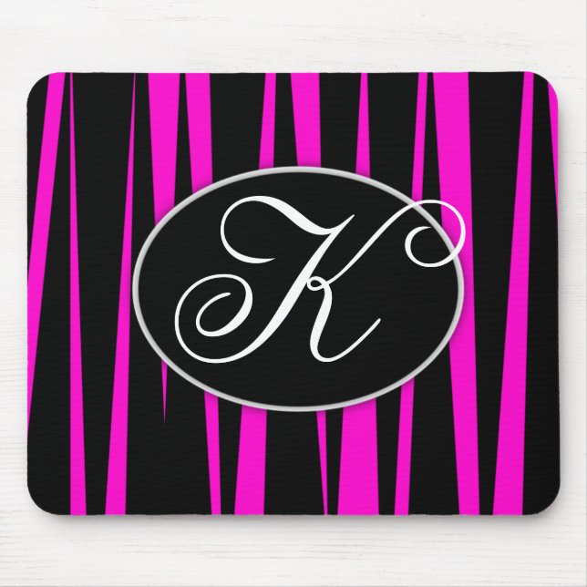 PinkZebra Stripes Monogrammmed Mausunterlagen Mousepad (Vorne)