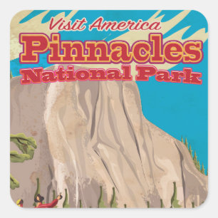 Pinnacles-Nationalpark Vintage-Reiseposter. Quadratischer Aufkleber