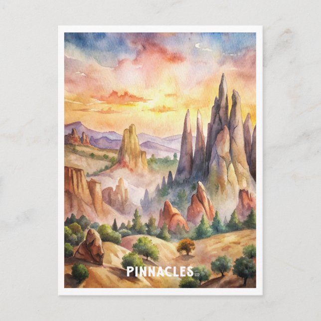 Pinnacles Nationalpark Watercolor Malereien Postkarte (Vorderseite)
