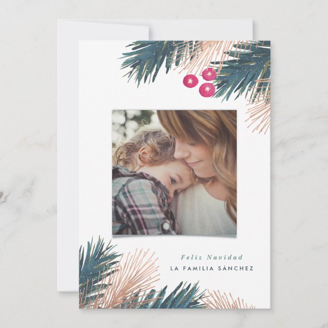 Pino y bayas de Navidad Feiertagskarte (Vorderseite)