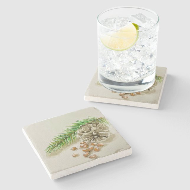 Pinõn Nuts Pinecone New Mexico Steinuntersetzer (Seitenansicht)