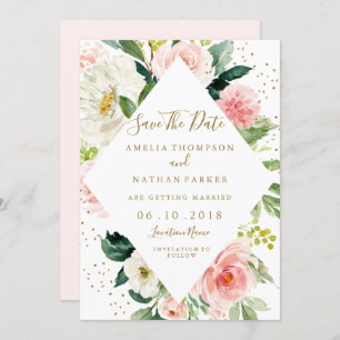 Pinorgeometrisch rosa Rosa Save the Date Gold Einladung