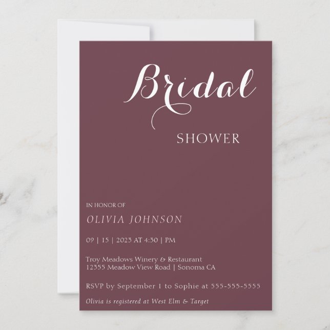 PINOT Minimal Bridal Dusche Einladung (Vorderseite)