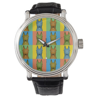 Pinscher Dog Cartoon Pop-Art Armbanduhr