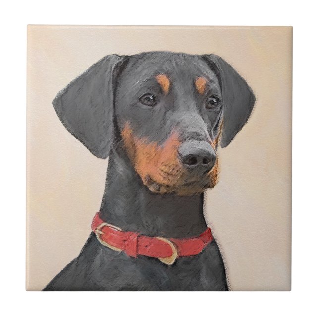 Pinscher Malerei Original Tierart Fliese (Vorderseite)