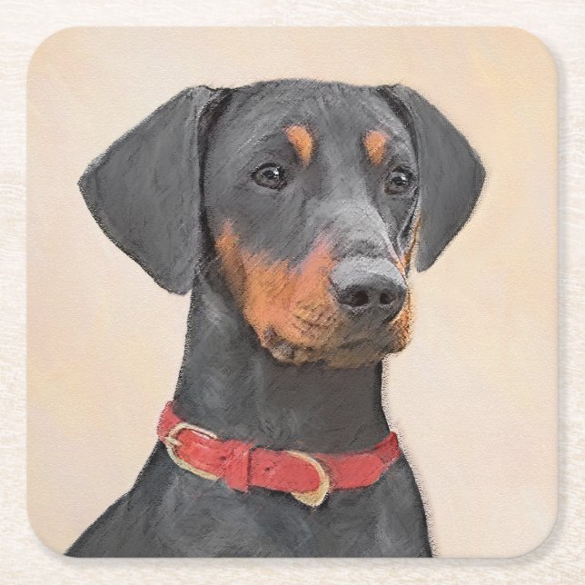 Pinscher Malerei Original Tierart Rechteckiger Pappuntersetzer (Vorderseite)