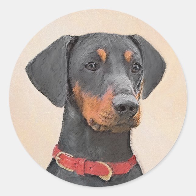 Pinscher Malerei Original Tierart Runder Aufkleber (Vorderseite)