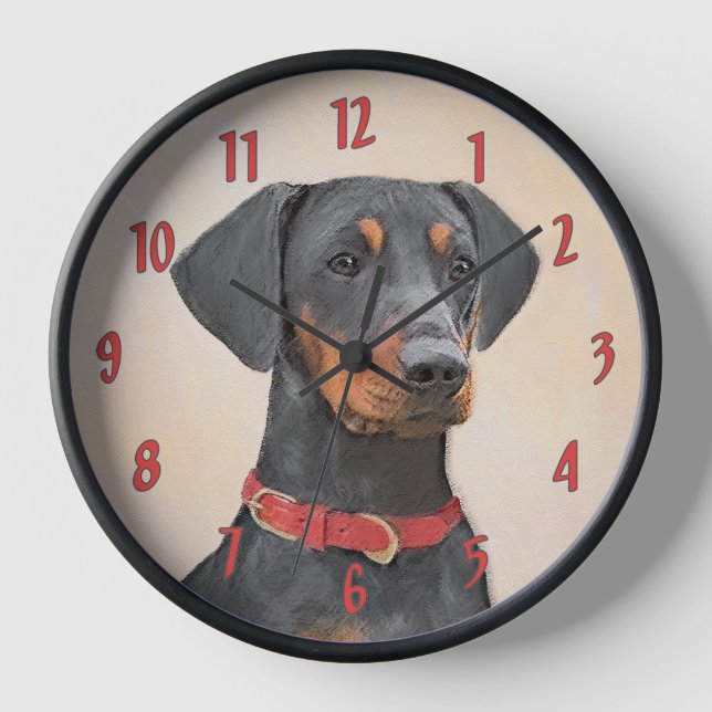 Pinscher Malerei Original Tierart Uhr (Vorderseite)