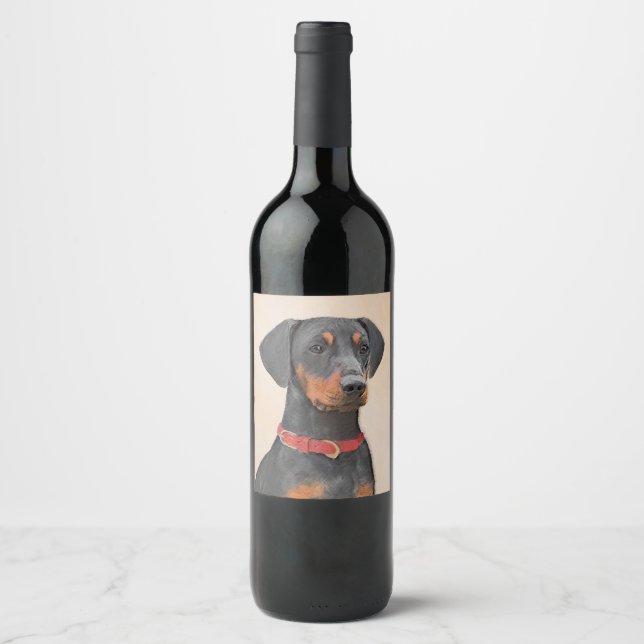 Pinscher Malerei Original Tierart Weinetikett (Vorderseite)
