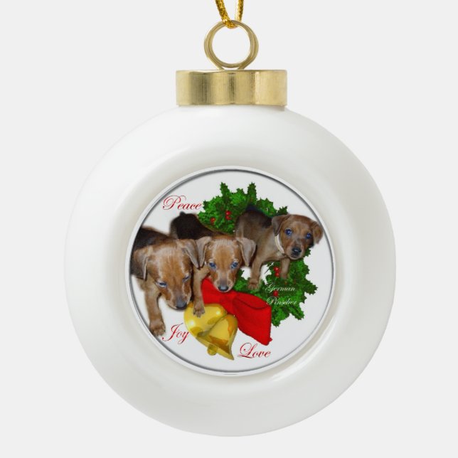 Pinscher Puppys Weihnachten Keramik Kugel-Ornament (Vorderseite)