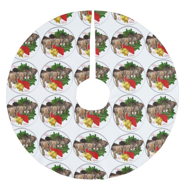 Pinscher Puppys Weihnachten Polyester Weihnachtsbaumdecke (Vorderseite)