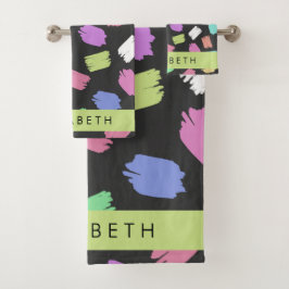 Pinsel, farbenfrohe Pinselstriche, Ihr Name Badhandtuch Set