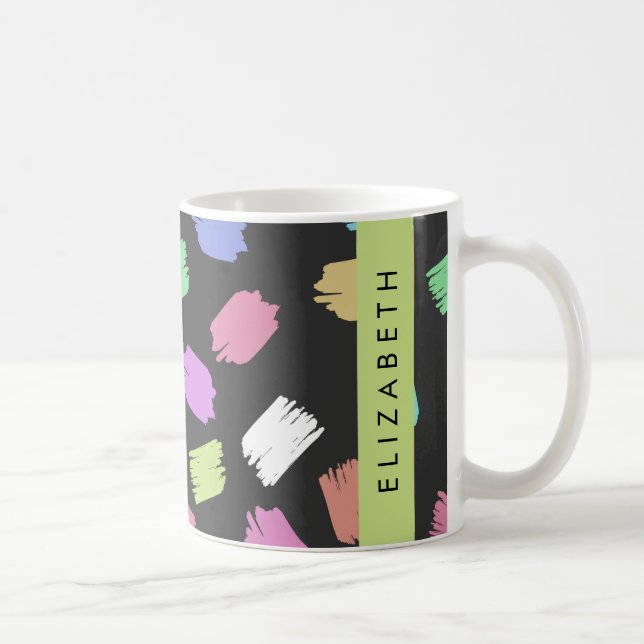 Pinsel, farbenfrohe Pinselstriche, Ihr Name Kaffeetasse (Rechts)