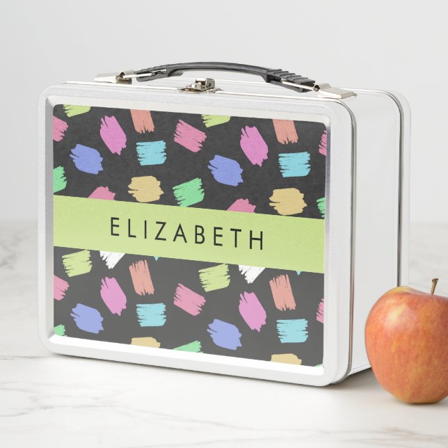 Pinsel, farbenfrohe Pinselstriche, Ihr Name Metall Brotdose (Beispiel)