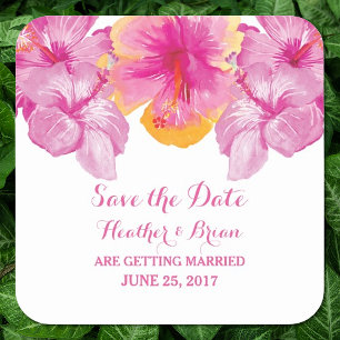 Pinsel Hibiskus Floral Save the Date Aufkleber