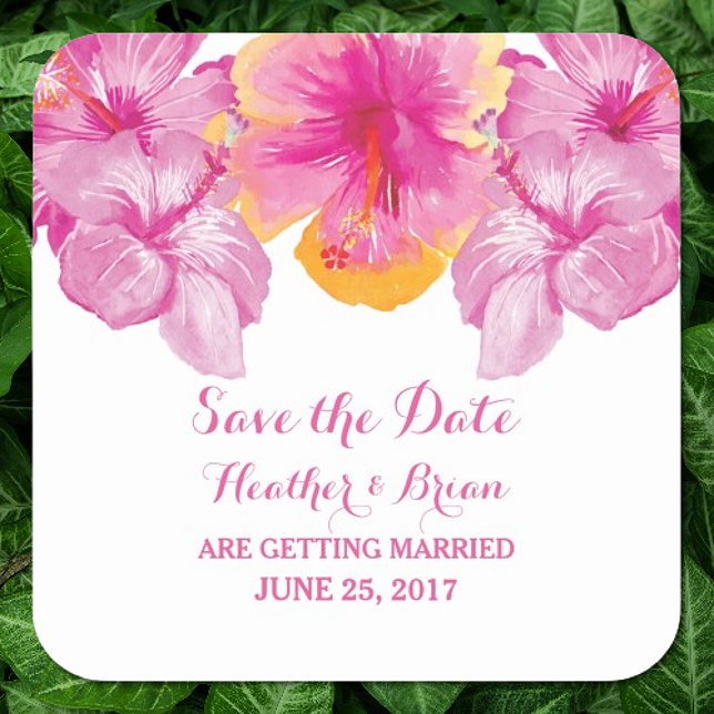 Pinsel Hibiskus Floral Save the Date Aufkleber (Brushed Hibiscus Floral Save the Date Sticker)
