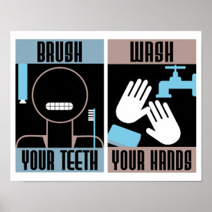 Pinsel Ihre Zähne Wash Ihre Hände Retro-Poster Poster