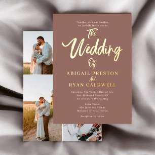 Pinsel-Kalligrafie 4 Foto Braune Hochzeit Folieneinladung