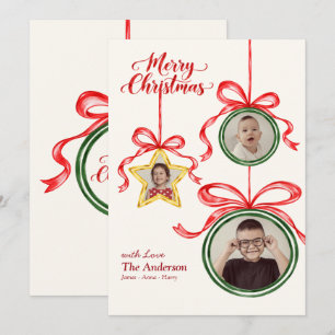 Pinsel Rot Grün Weihnachtsbaumschmuck Familienfoto Feiertagskarte