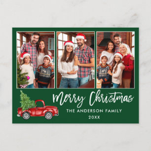 Pinsel Schrift 3 Foto Weihnachten Vintage LKW Grün Postkarte