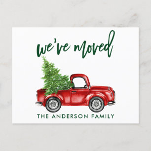 Pinsel Schrift Änderung der Adresse LKW Baum Grün Postkarte