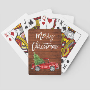 Pinsel Schrift Frohe Weihnachten Vintage LKW Holz Spielkarten