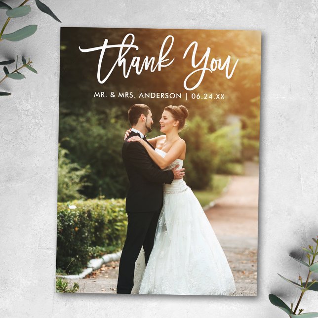 Pinsel Schrift Hochzeit Braut Bräutigam Foto Postkarte (Customize to change your personalized text size or text style.)