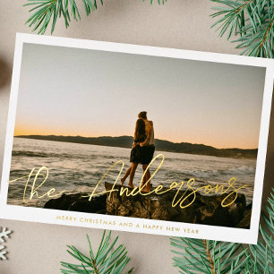 Pinsel Schrift Typografie Familienname Foto Gold Folien Feiertagskarte