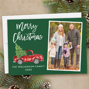 Pinsel Schrift Vintage-LKW-Foto Weihnachten Grün