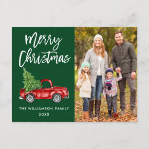 Pinsel Schrift Vintage-LKW-Foto Weihnachten Grün Postkarte