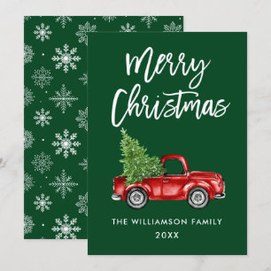 Pinsel Schrift Vintage-LKW Grüne Weihnachtskarte S Einladung
