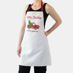 Pinsel Schrift Vintage-Roter LKW mit Weihnachtsbau Schürze