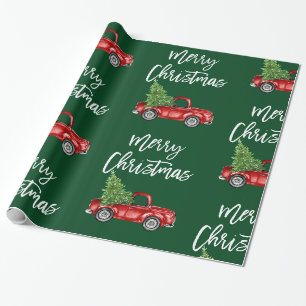 Pinsel Schrift Weihnachten Vintage LKW Grün Geschenkpapier