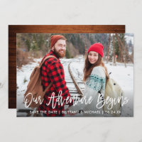 Pinsel Script Wood Save the Date Adventure Card
