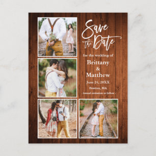 Pinsel Script Wood Save the Date Paar 4 Foto Postkarte