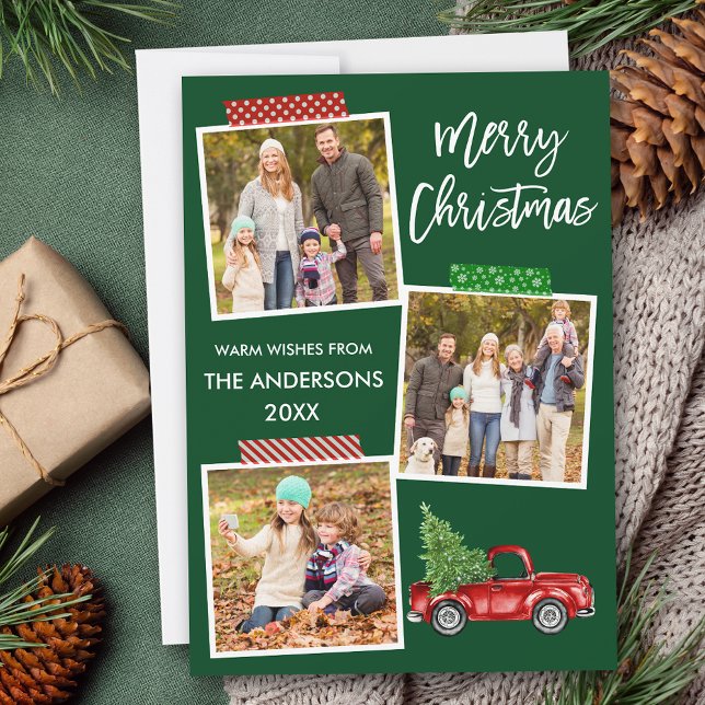 Pinsel Skript Craft Tape Red Truck Weihnachten (Customize to add text or more photos to back or to change background color of card.)