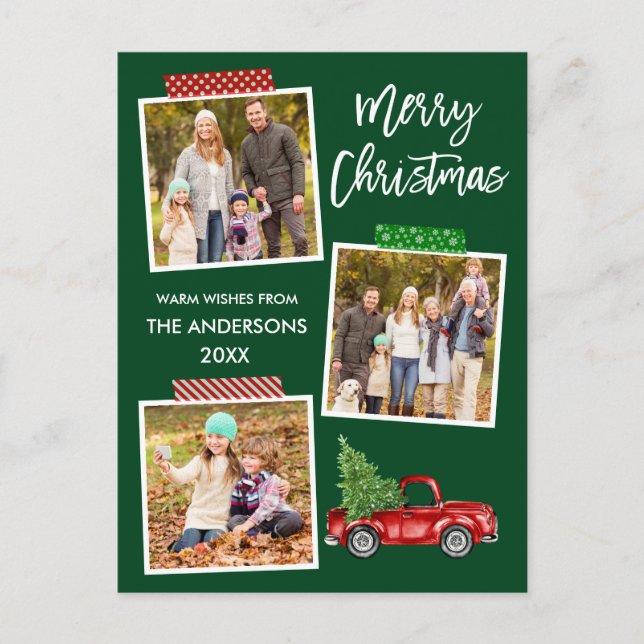 Pinsel Skript Craft Tape Red Truck Weihnachten Postkarte (Vorderseite)