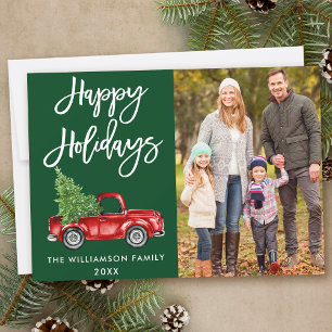 Pinsel Skript Feiertage Vintag LKW Foto Grün Feiertagskarte